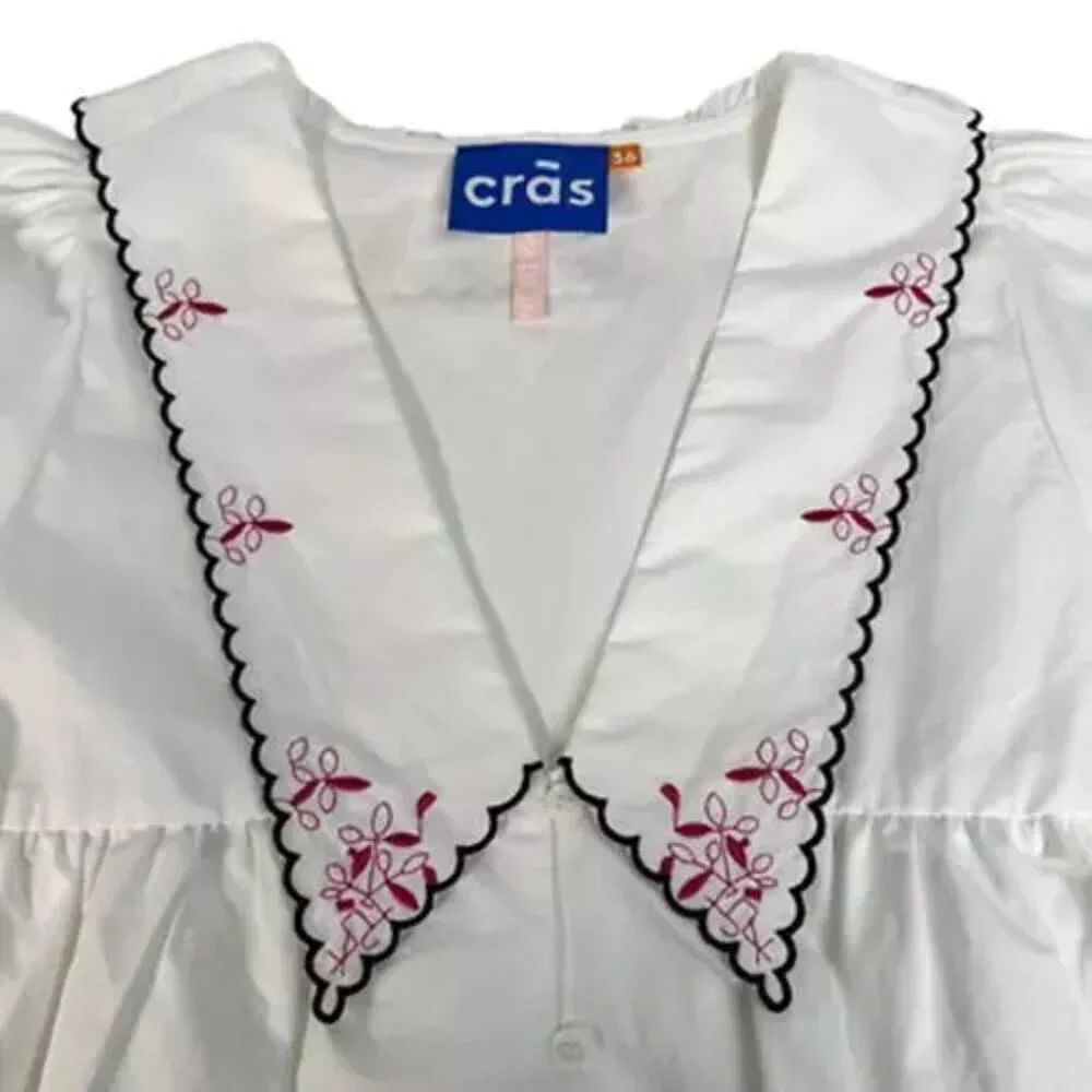 CRAS Denmark Nayacras Women Blouse Ebroidered Collar Shirt Top White size 36 - Picture 9 of 12